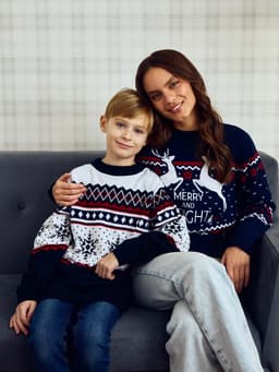 Свитер вязаный новогодний KAFTAN Family look, размер 46, синий