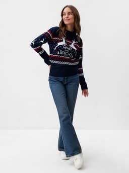 Свитер вязаный новогодний KAFTAN Family look, размер 46, синий