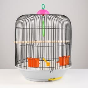 Клетка для птиц, 39×44 см, круглая, двухъярусная сварная, большой поддон, МИКС