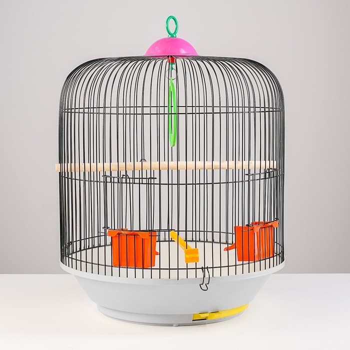 Клетка для птиц, 39×44 см, круглая, двухъярусная сварная, большой поддон, МИКС