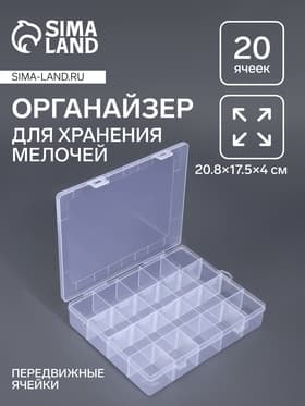 Органайзер для хранения мелочей, передвижные ячейки, 20 ячеек, 20.8×17.5×4 см, прозрачный