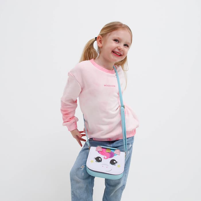 Сумка детская для девочки «Единорог», отдел на молнии, голубая, 16×6.5×12 см