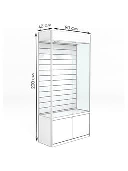 Витрина из ЛДСП 2000×900×400 мм, задняя стенка экономпанель, накопитель, белая