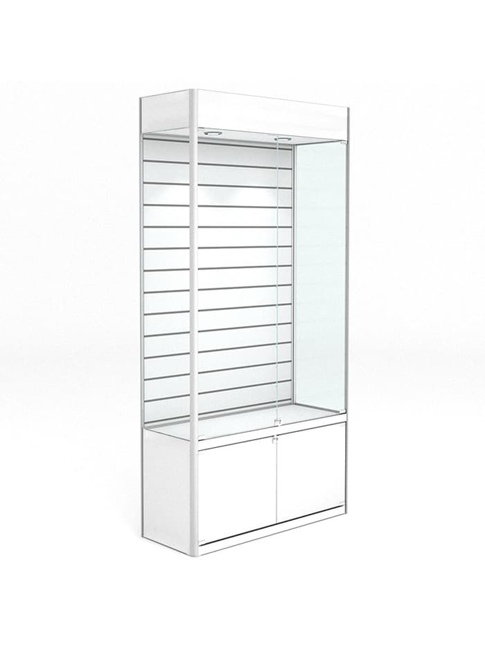 Витрина из ЛДСП 2000×900×400 мм, задняя стенка экономпанель, накопитель, белая