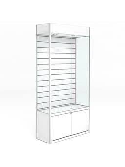 Витрина из ЛДСП 2000×900×400 мм, задняя стенка экономпанель, накопитель, белая