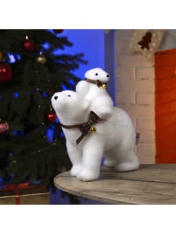 Светодиодная фигура «Медведица и медвежонок» 27×26×12 см, флок, от батареек ААх2, свечение тёплое белое