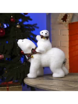 Светодиодная фигура «Медведица и медвежонок» 27×26×12 см, флок, от батареек ААх2, свечение тёплое белое