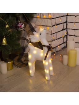 Светодиодная фигура «Олень» 16×30×9 см, флок, от батареек CR2032×2, свечение тёплое белое