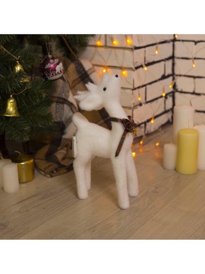 Светодиодная фигура «Олень» 16×30×9 см, флок, от батареек CR2032×2, свечение тёплое белое