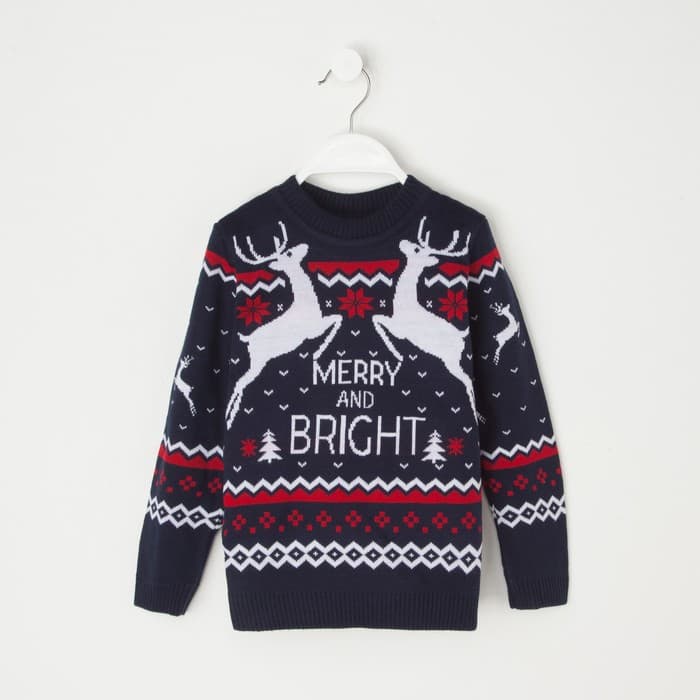 Джемпер детский новогодний вязаный KAFTAN: Family look, синий, размер 30 (98-104 см)