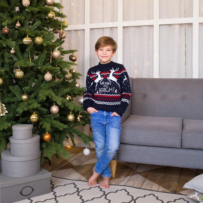 Джемпер детский новогодний вязаный KAFTAN: Family look, синий, размер 30 (98-104 см)
