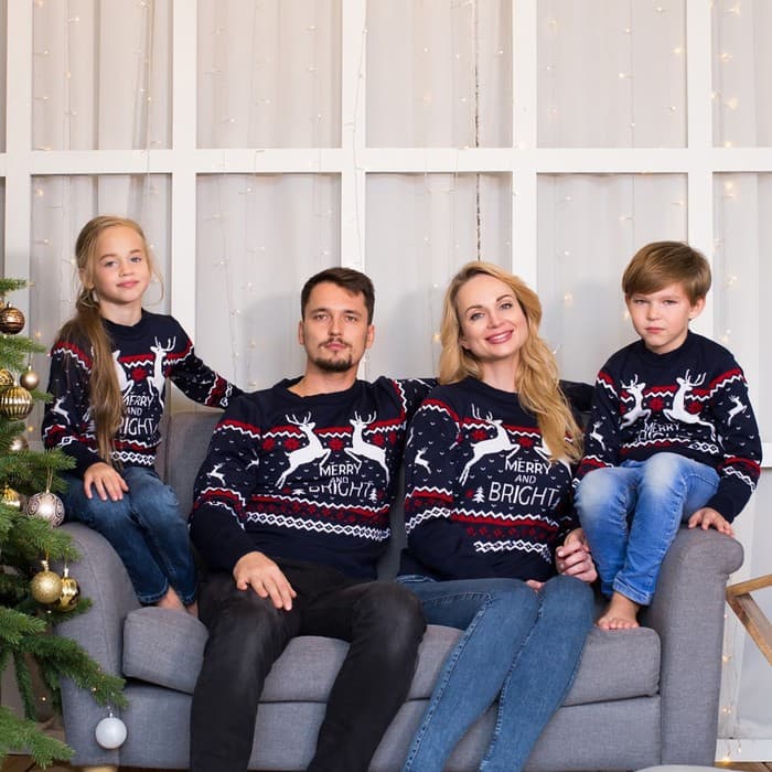 Джемпер детский новогодний вязаный KAFTAN: Family look, синий, размер 30 (98-104 см)