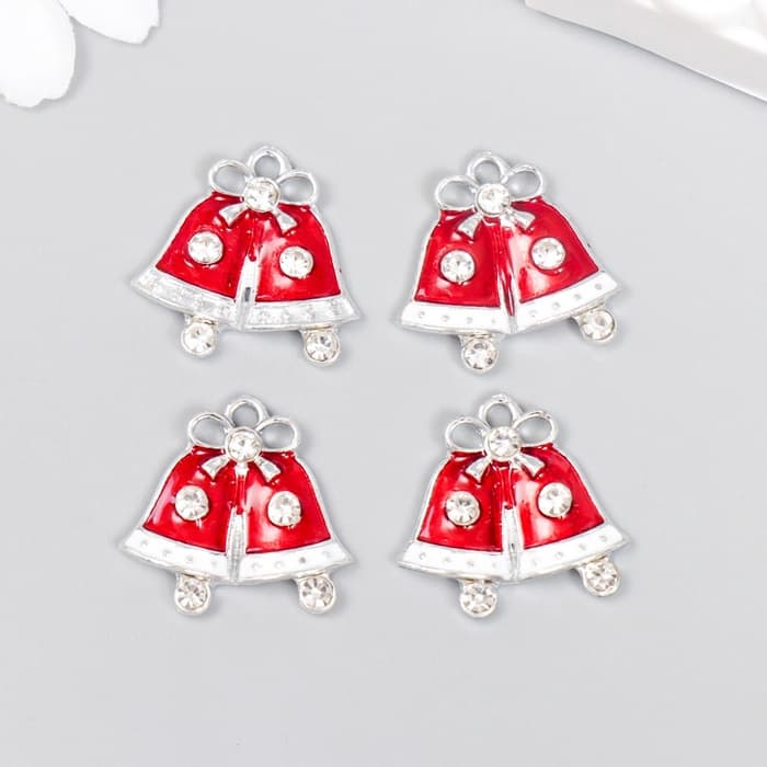 Декор для творчества металл, эмаль, страза «Колокольчики новогодние» 2×2.2 см