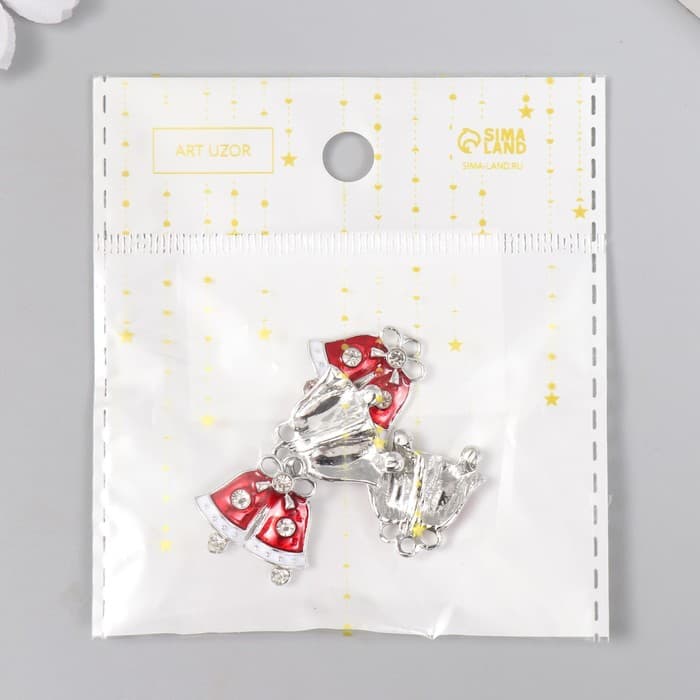 Декор для творчества металл, эмаль, страза «Колокольчики новогодние» 2×2.2 см