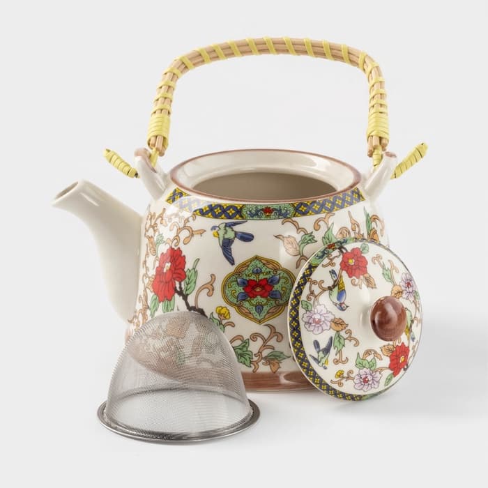 Чайник заварочный «Цветы», 900 мл, с металлическим ситом, керамика