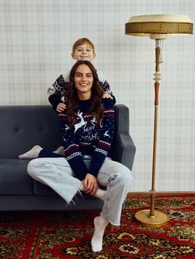 Свитер вязаный новогодний KAFTAN Family look, размер 42, синий