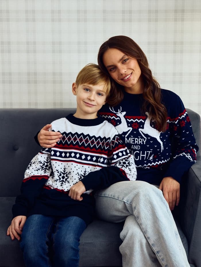 Свитер вязаный новогодний KAFTAN Family look, размер 42, синий