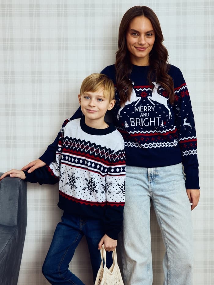 Свитер вязаный новогодний KAFTAN Family look, размер 44, синий