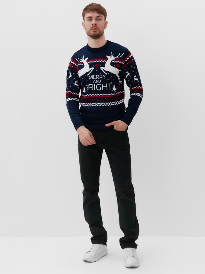 Свитер вязаный новогодний KAFTAN Family look, размер 50, синий