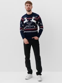 Свитер вязаный новогодний KAFTAN Family look, размер 50, синий