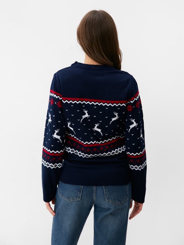 Свитер вязаный новогодний KAFTAN Family look, размер 52, синий