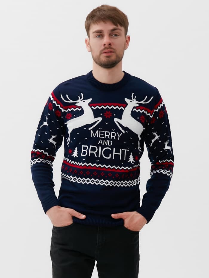 Свитер вязаный новогодний KAFTAN Family look, размер 52, синий