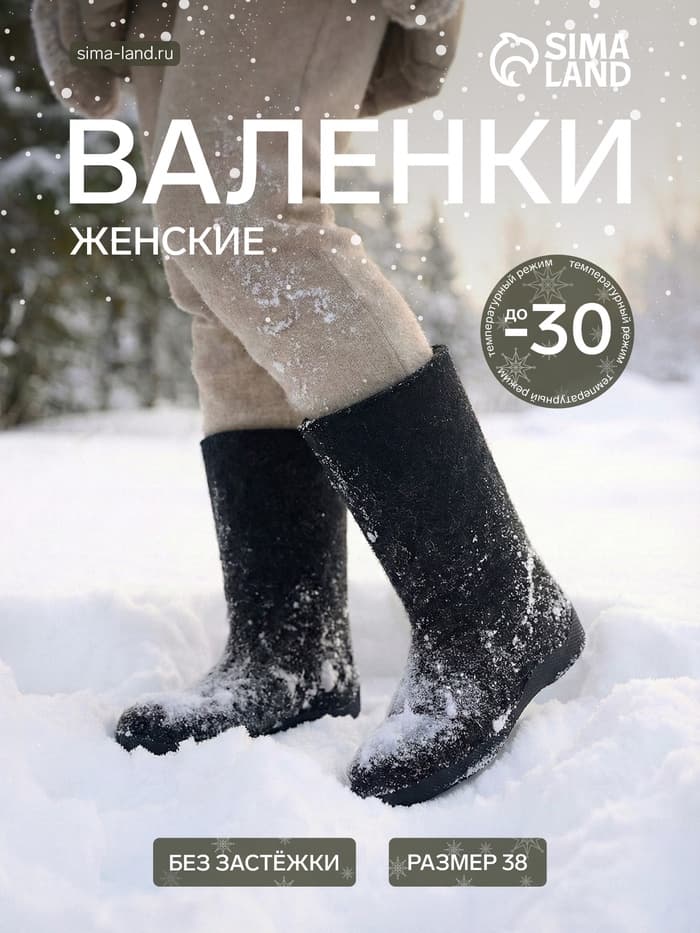 Валенки женские, цвет чёрный, размер 38 (26 см)