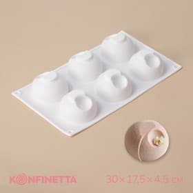 Форма для муссовых десертов и выпечки KONFINETTA «Десерт с фруктами», 30×17.5×4.5 см, 6 ячеек (d=7 см), силикон, белая