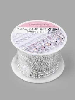 Цепь со стразами, металл, стекло, 2 мм, 9.1±0.5 м, цвет серебряный