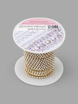 Цепь со стразами, металл, стекло, 2 мм, 9±1 м, цвет золотой