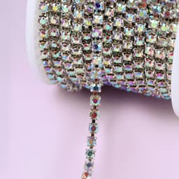 Цепь со стразами, с голографией, металл, стекло, 3 мм, 9±1 м, цвет серебряный