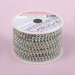 Цепь со стразами, с голографией, металл, стекло, 3 мм, 9±1 м, цвет серебряный