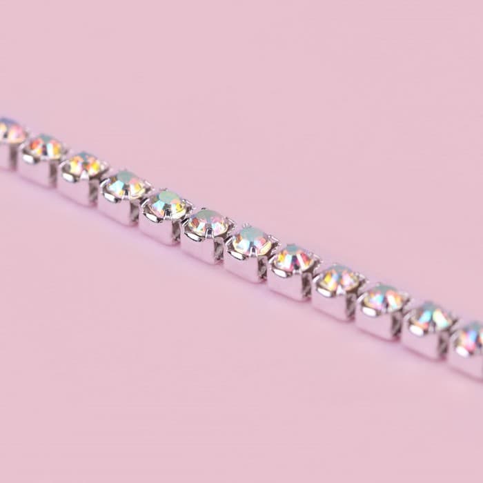 Цепь со стразами, с голографией, металл, стекло, 2.5 мм, 9±1 м, цвет серебряный
