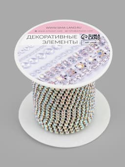 Цепь со стразами, с голографией, металл, стекло, 2.5 мм, 9.1±0.5 м, цвет серебряный