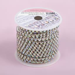 Цепь со стразами, с голографией, металл, стекло, 3.5 мм, 9±1 м, цвет серебряный
