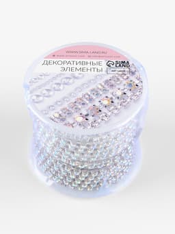 Цепь со стразами, с голографией, металл, стекло, 3.5 мм, 9±1 м, цвет серебряный