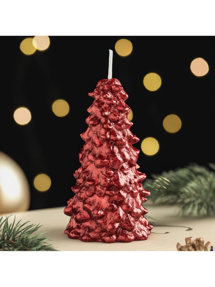 Свеча новогодняя «Ёлка», 10×5 см, красная