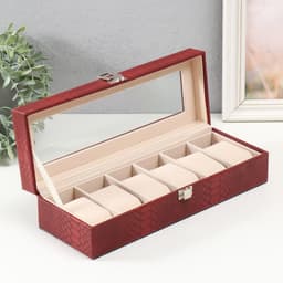 Шкатулка для часов 6 отделений «Питон бордовый с прожилками», с замком, искусственная кожа, 11×31×7.5 см