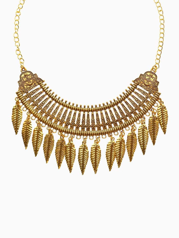 Колье «Ажурные перья», цвет чернёное золото, 42 см