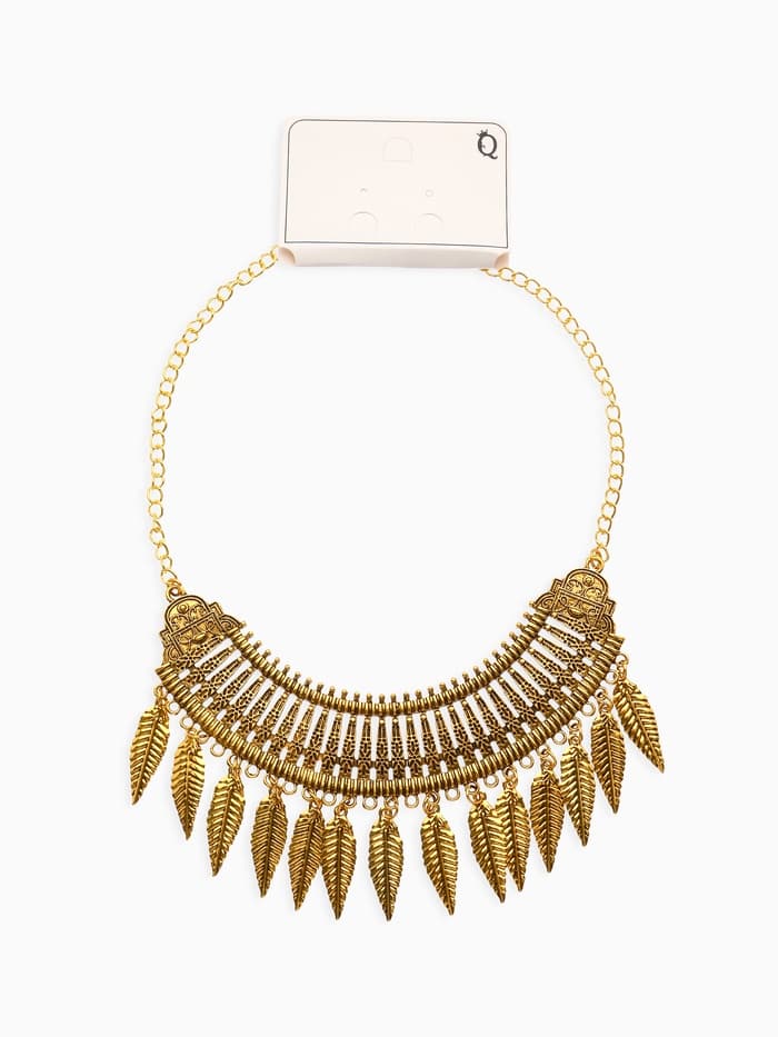 Колье «Ажурные перья», цвет чернёное золото, 42 см