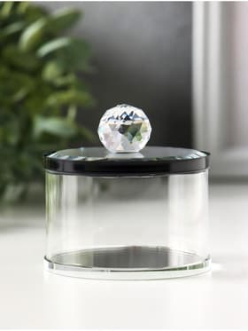 Шкатулка для украшений с крышкой, стекло с чёрным металлическим ободком, 7×6.5×6.5 см