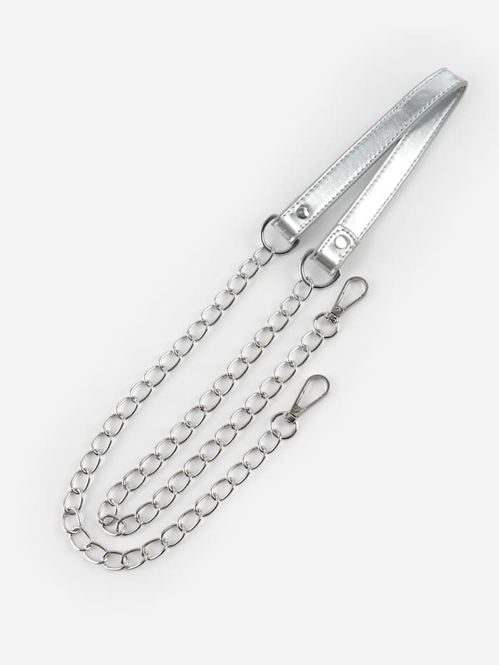 Ручка для сумки, с цепочками и карабинами, 120×1.8 см, цвет серебряный