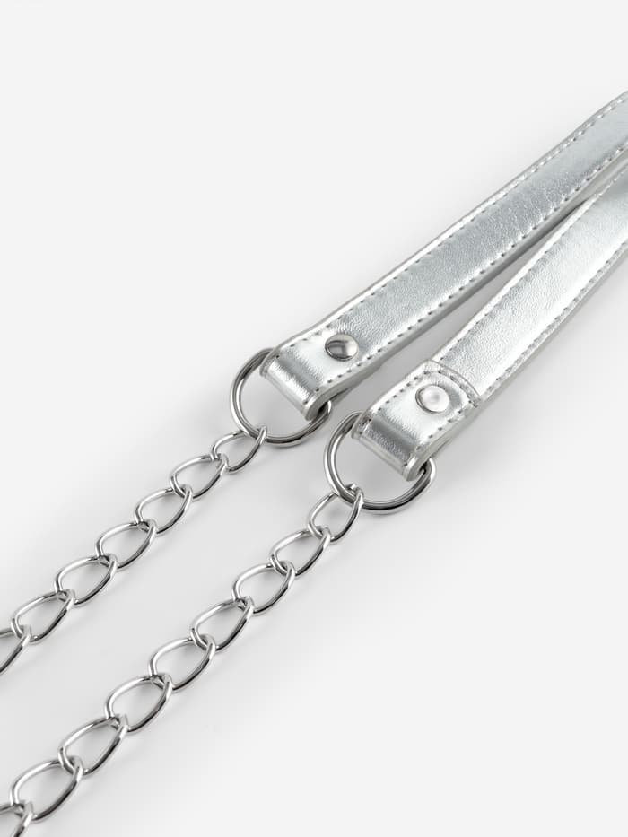 Ручка для сумки, с цепочками и карабинами, 120×1.8 см, цвет серебряный
