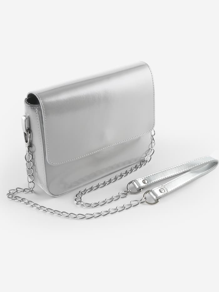 Ручка для сумки, с цепочками и карабинами, 120×1.8 см, цвет серебряный