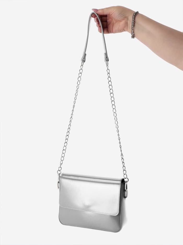 Ручка для сумки, с цепочками и карабинами, 120×1.8 см, цвет серебряный