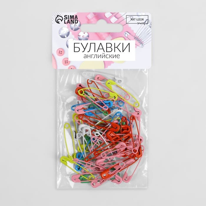 Булавки английские, 30 мм, 100 шт., цвет разноцветный