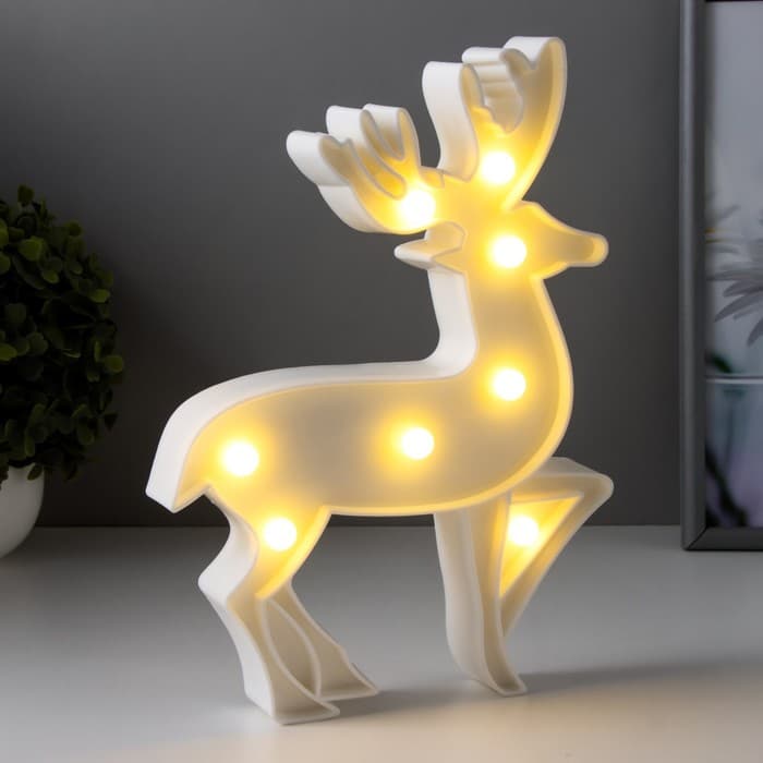 Фигурка световая RISALUX «Олененок», ночник, 8×LED, батарейки 2×АА, белый, 18.5×3.5×25 см