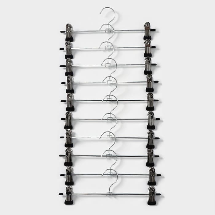 Вешалка для брюк и юбок с зажимами, 30×10 см, серебряная