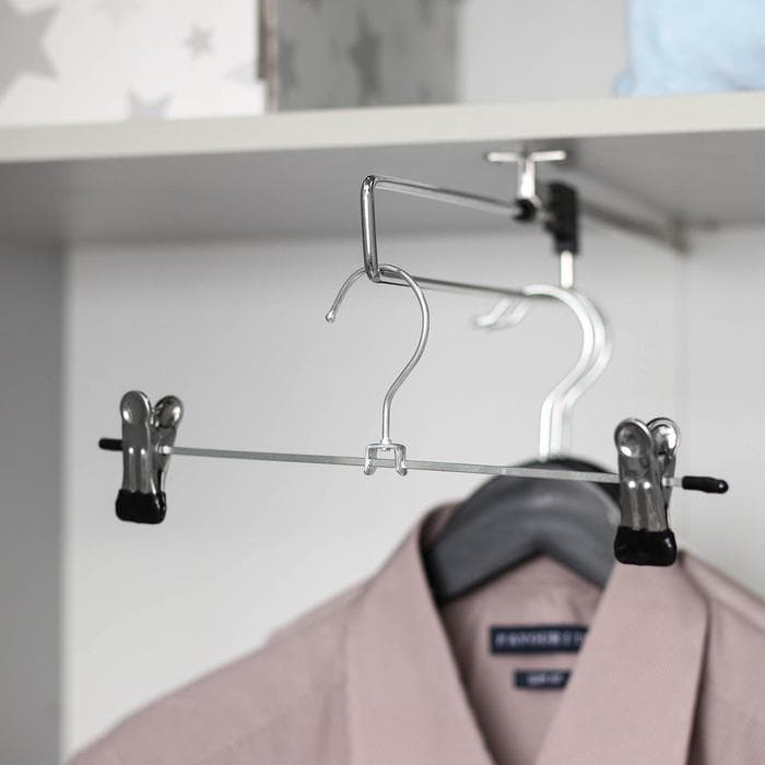 Вешалка для брюк и юбок с зажимами, 30×10 см, серебряная
