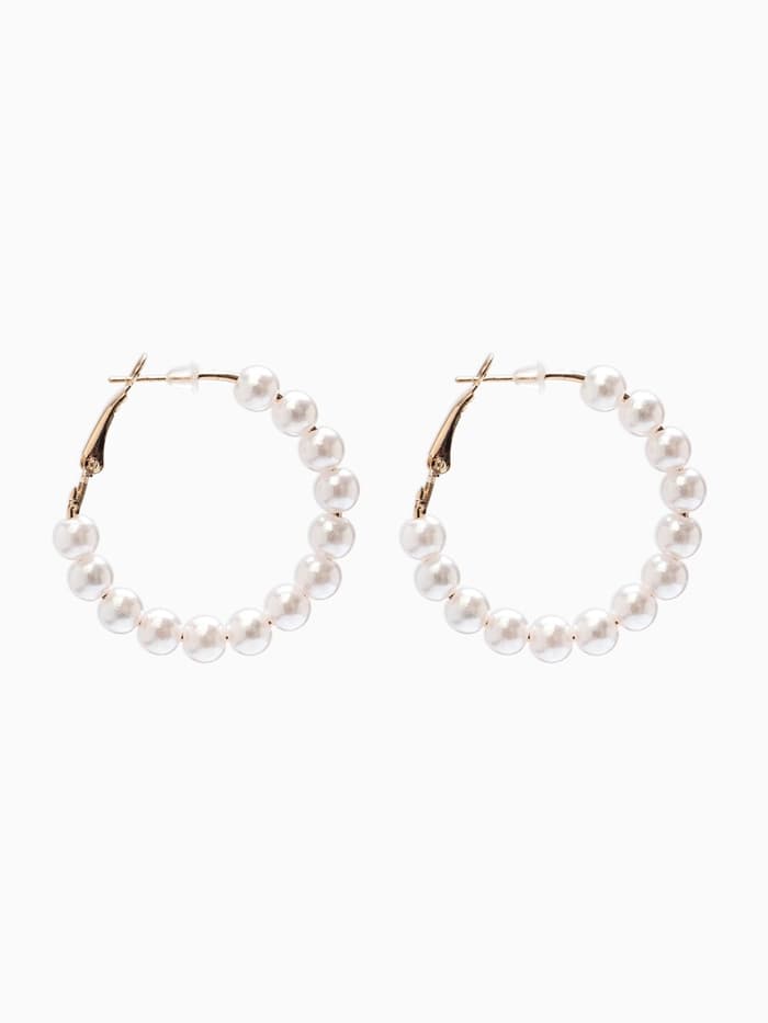 Серьги кольца с жемчугом QF «Нежность жемчуга», d=3.5 см, белые в золоте